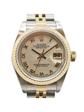 Rolex Ten Polished Datejust No White Shell Rome SS YG Watch Automatic Winding